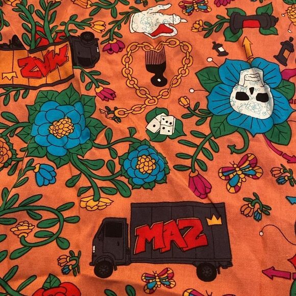 Roberto Lugo All Gender Floral Skulls and Trucks rayon Button Down Shirt Size 3x - Picture 2 of 11